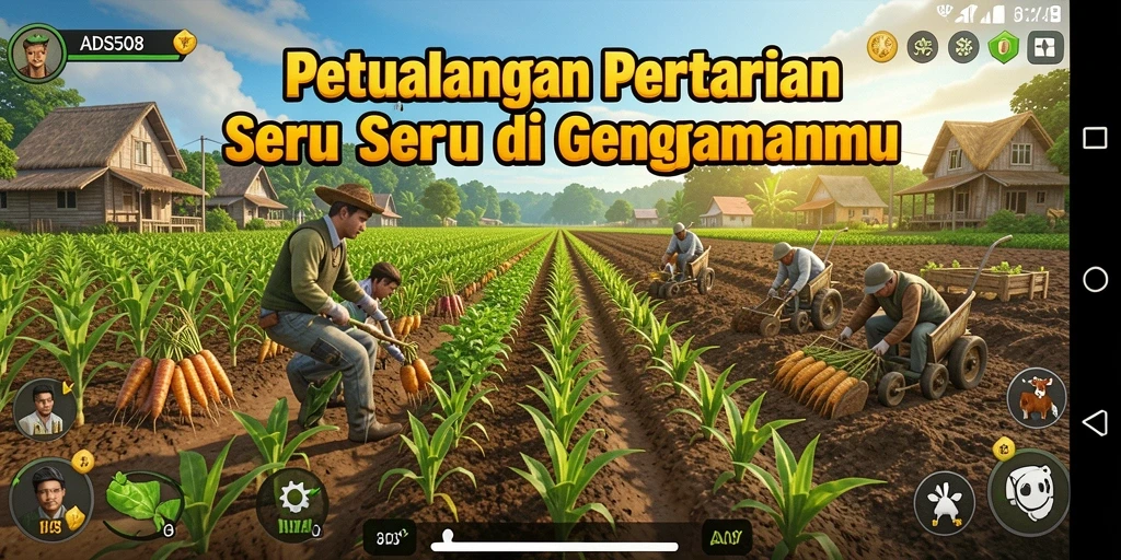 Screenshot gameplay yang menunjukkan aktivitas bertani di ladang.