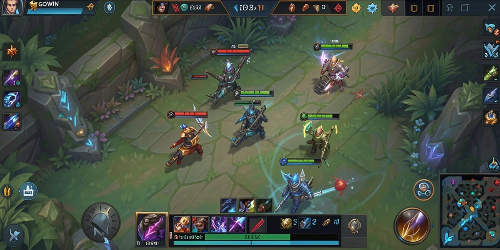 Screenshot GOWIN menampilkan pertempuran epik dalam arena MOBA.