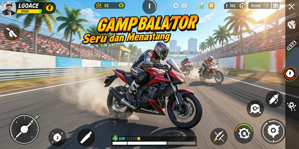 Tampilan gameplay LGOACE yang seru dan mendebarkan saat balap motor.